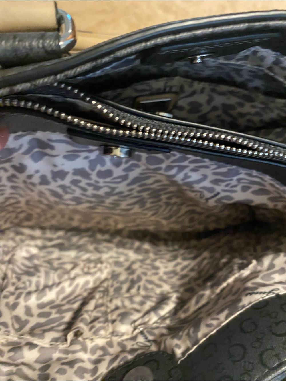 Guess Monogram Satchel Bag Y2K Charcoal Black Beige Top Handle - Picture 15 of 16